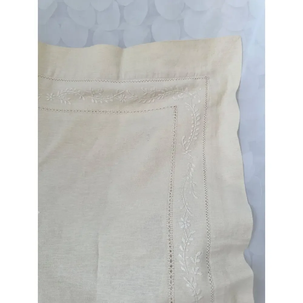 Vintage Pottery Barn Linen Cotton Pillow Shams Ecru Beige embroidered monogram